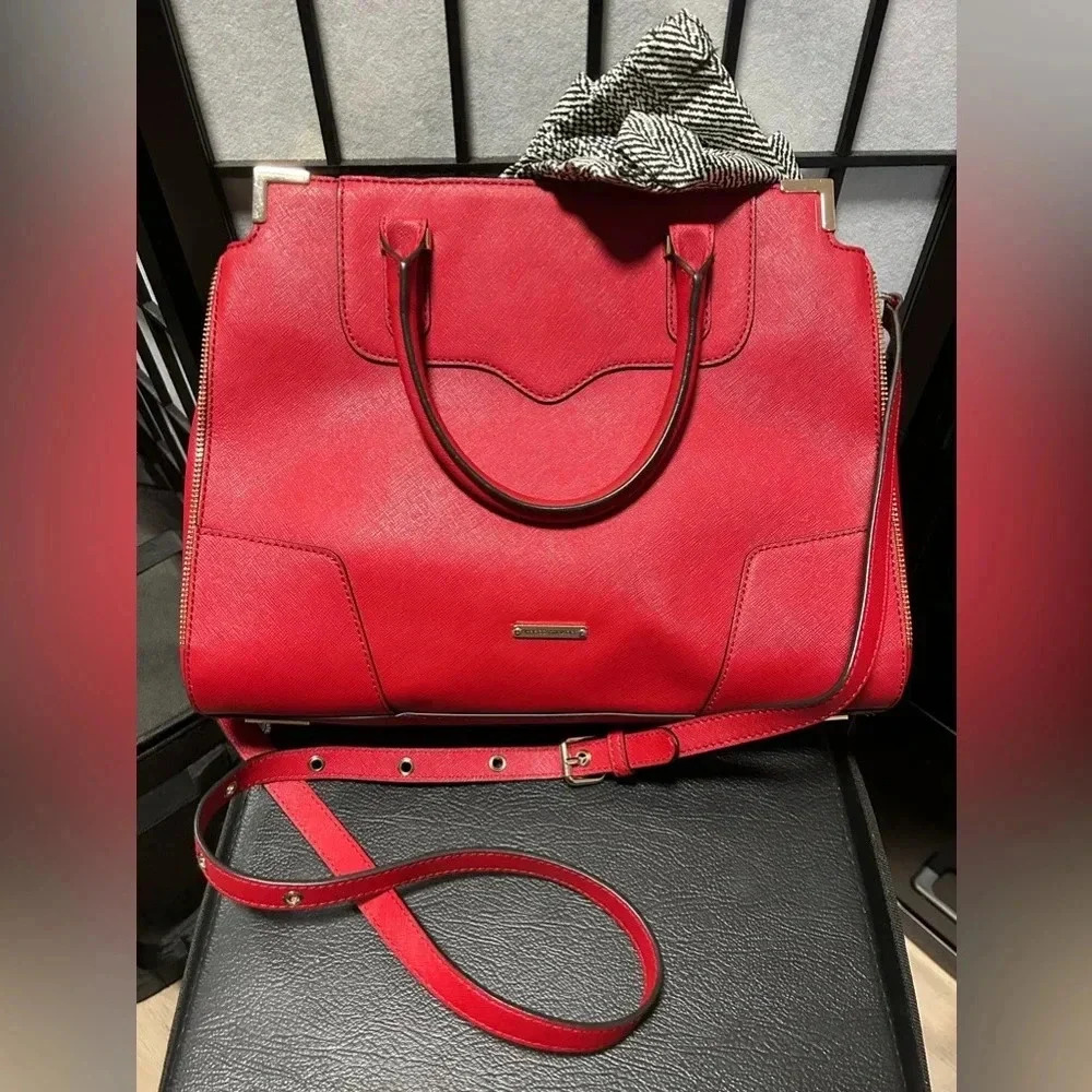 Rebecca Minkoff Amorous Red Leather Double Handle Satchel Bag w/Crossbody strap